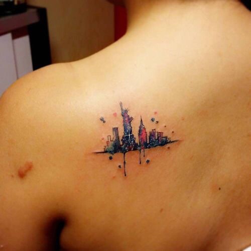 New York skyline tattoos schouder