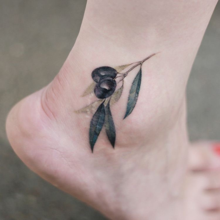 ankle olive branch tattoo