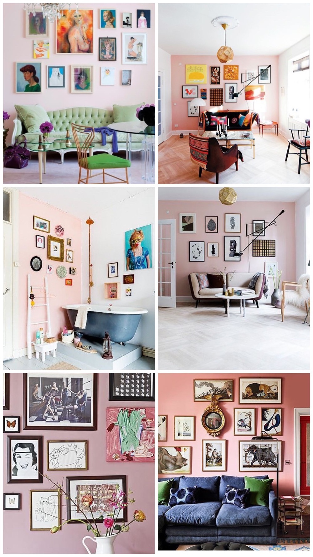 20x gallery wall inspiratie op roze muur