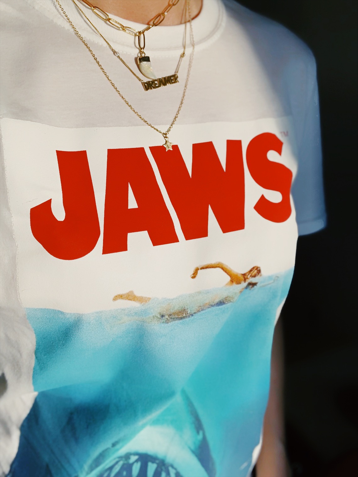 Jaws shirt and layering necklaces
