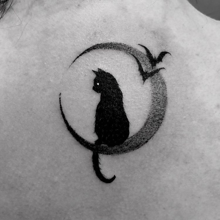 cat and moon tattoo