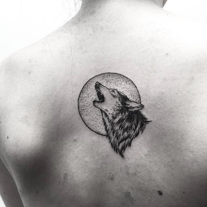wolf & moon tattoo