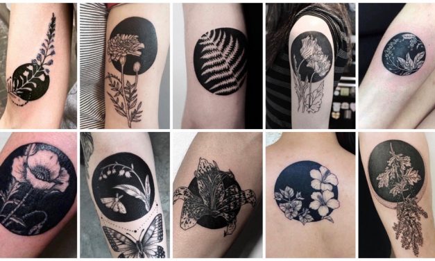 “Negative space tattoos” | bloemen in zwarte cirkels