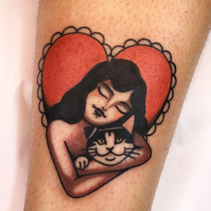 hartjes tattoo met kat