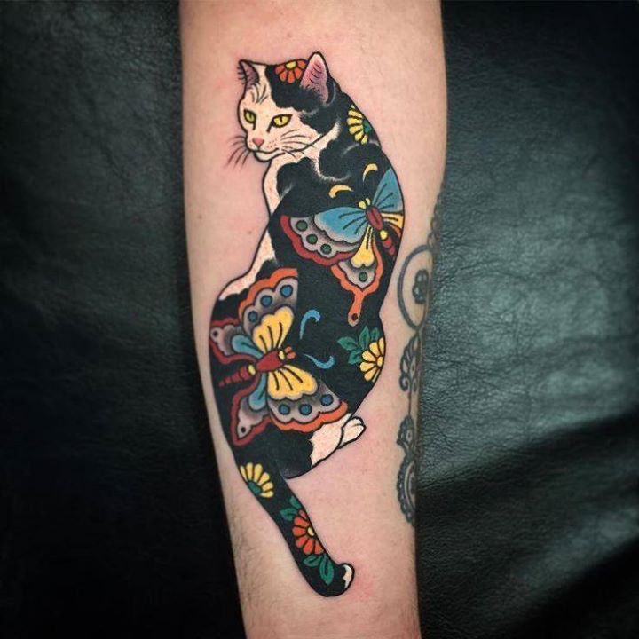kleurrijke katten tattoos