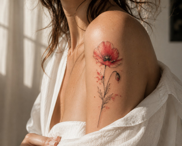 poppy tattoo shoulder